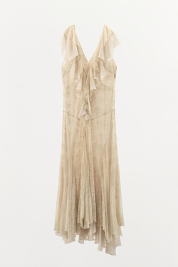 ZARA ПЛАТЬЕ С ВОЛАНАМИ И КРУЖЕВОМ — ZW COLLECTION, ЭКРЮ