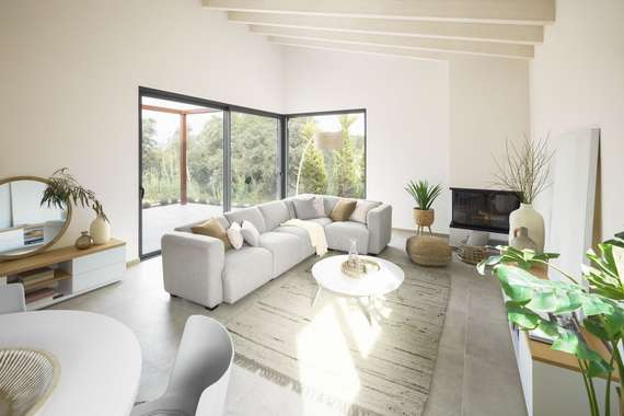 Тумба под ТВ Abilen шпон дуба и белый лак 150 x 44 cm