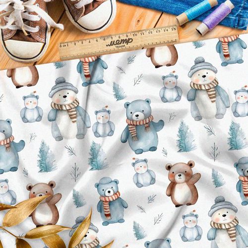 Ткань премиум сатин зимние медведи