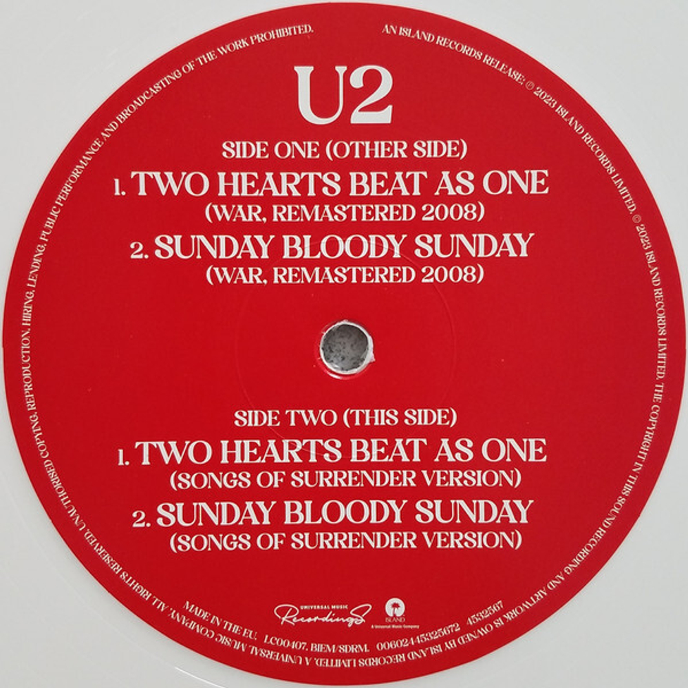 U2 / Two Hearts Beat As One / Sunday Bloody Sunday (Coloured Vinyl)(12'' Vinyl EP)