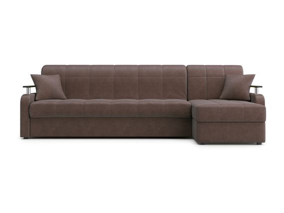Диван угловой с оттоманкой Денвер 1,2 - Velutto 23 шоколад/  коричневая накладка