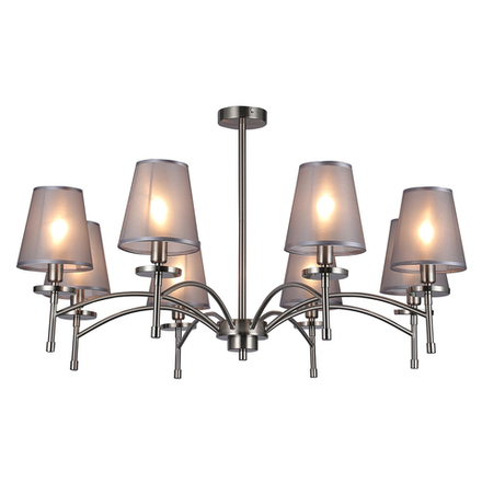 Светильник на штанге 8x40Вт E14, металл/ткань, никель/серый плафон