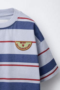 ZARA ФУТБОЛКА В ПОЛОСКУ С НАШИВКОЙ, РАЗНОЦВЕТНЫЙ