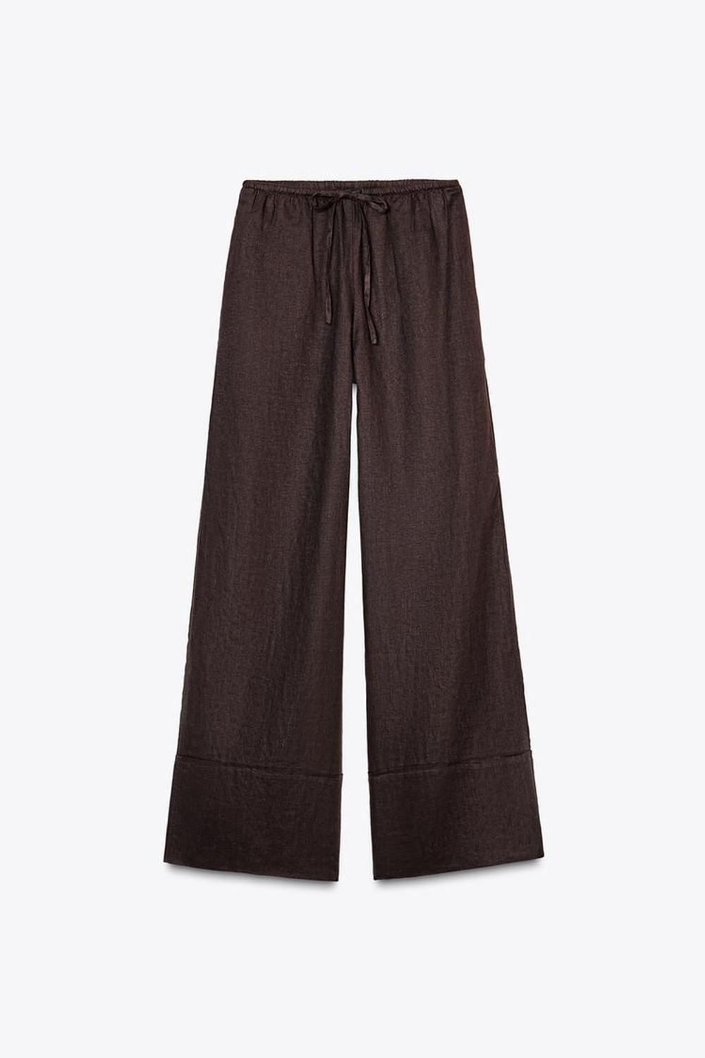 ZARA БРЮКИ ПАЛАЦЦО ИЗ 100% ЛЬНА — ZW COLLECTION, КОРИЧНЕВЫЙ