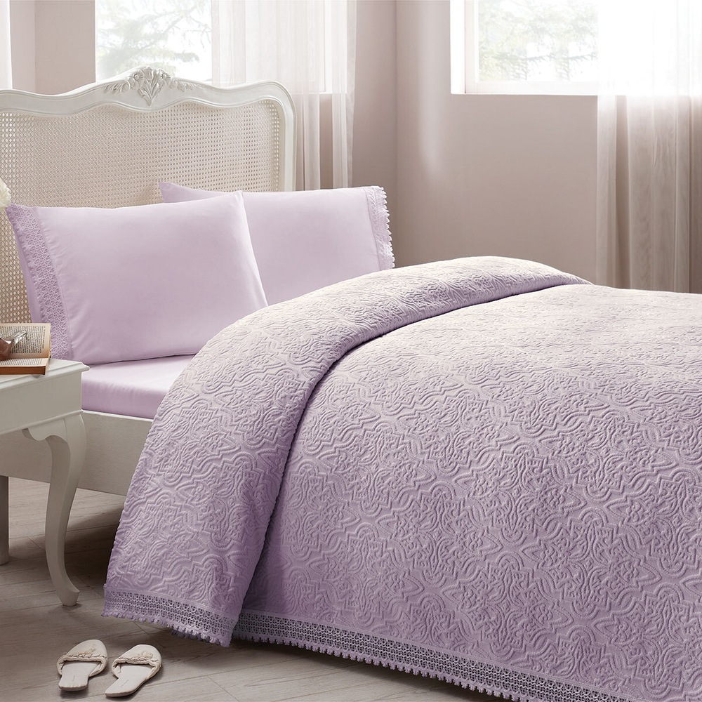 Покрывало 240x260 и 2 наволочки Tivolyo home La Perla лиловое