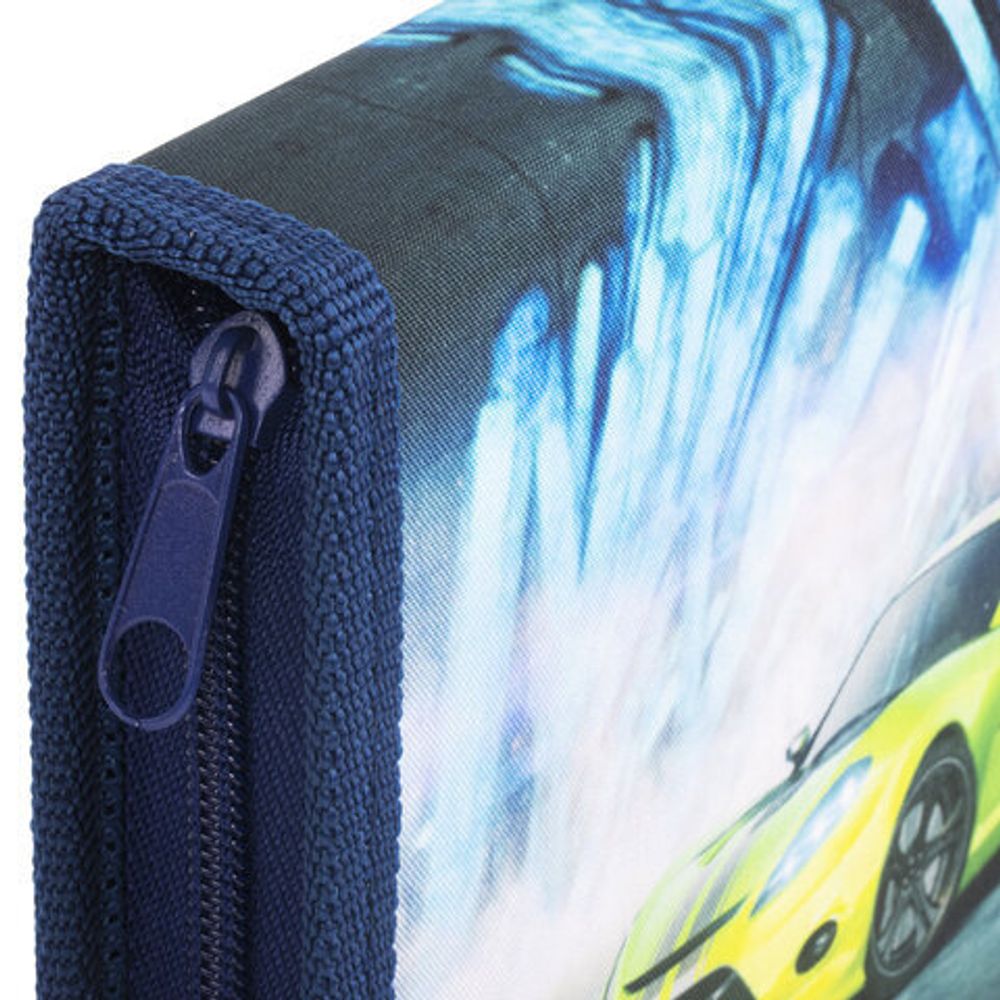 Пенал ПИФАГОР, 1 отделение, ткань, "Green Car", 270360