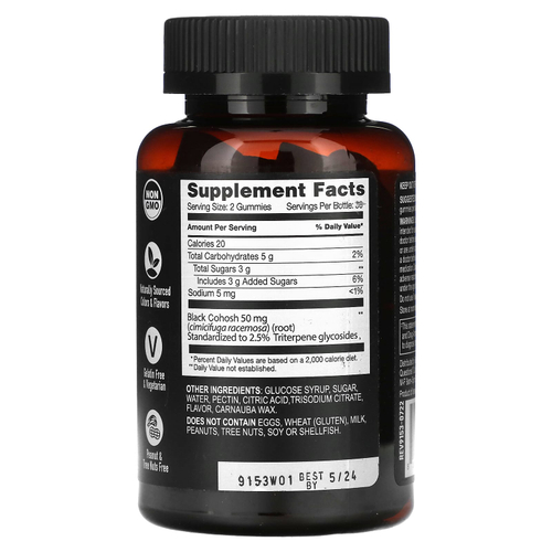 YumVs, Strong Earth, жевательные мармеладки, корень черного кохоша, персик, 60 жевательных таблеток