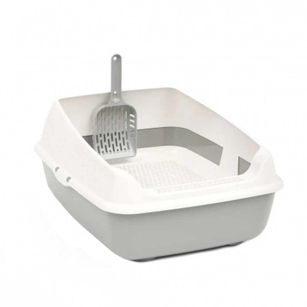 Набор для кошек лоток с высокими бортами, сеткой и совком, серый М8576