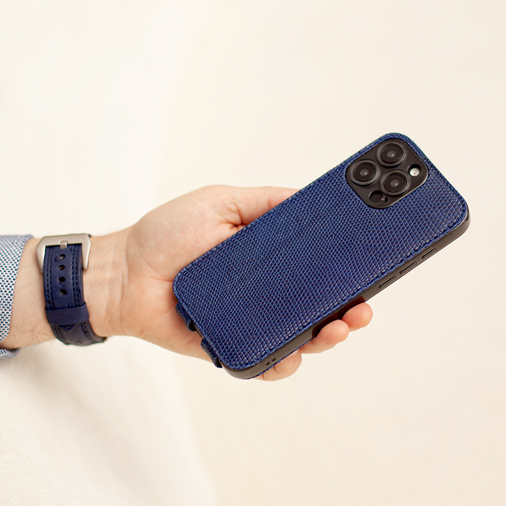 Чехол для iPhone 15 Pro Max из кожи ящерицы, синего цвета