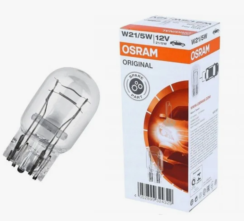 Автолампа  W 12-W21/5W (без цок) 2конт (W3x16d) БЕЛАЯ Osram #7515 ORIGINAL