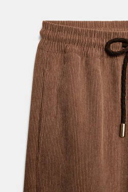 ZARA БРЮКИ ПРЯМОГО КРОЯ С ЭЛАСТИЧНЫМ ПОЯСОМ, РЫЖЕВАТО-КОРИЧНЕВЫЙ