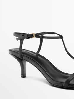 Massimo Dutti Босоножки на среднем каблуке с ремешками, черный