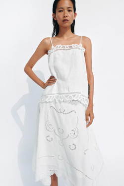 ZARA ЮБКА АСИММЕТРИЧНОГО КРОЯ С ВЫШИВКОЙ — ZW COLLECTION, БЕЛЫЙ