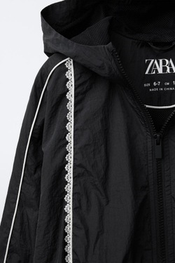 ZARA ДОЖДЕВИК С КРУЖЕВОМ, ЧЕРНЫЙ