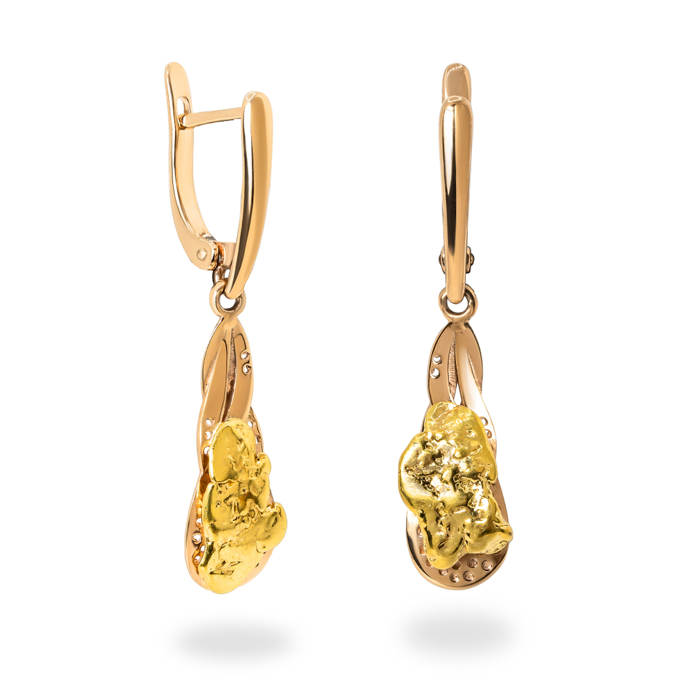 Серьги из красного золота 585 пробы с самородками