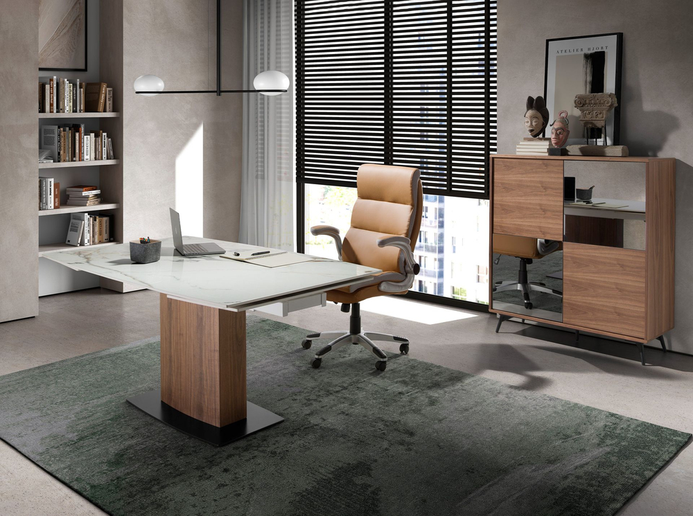 Вращающийся офисный стул 4141/MLM611396 из коричневой экокожи