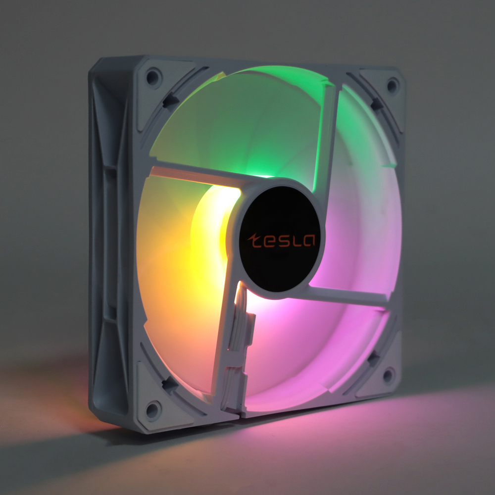 Комплект из 3 вентиляторов TESLA RGB120-LW3, 120мм, 1200rpm, 3-pin+Molex, белый/FRGB, 38CFM, 21дБ, антивибропрокладки (TSL-120-LW3)