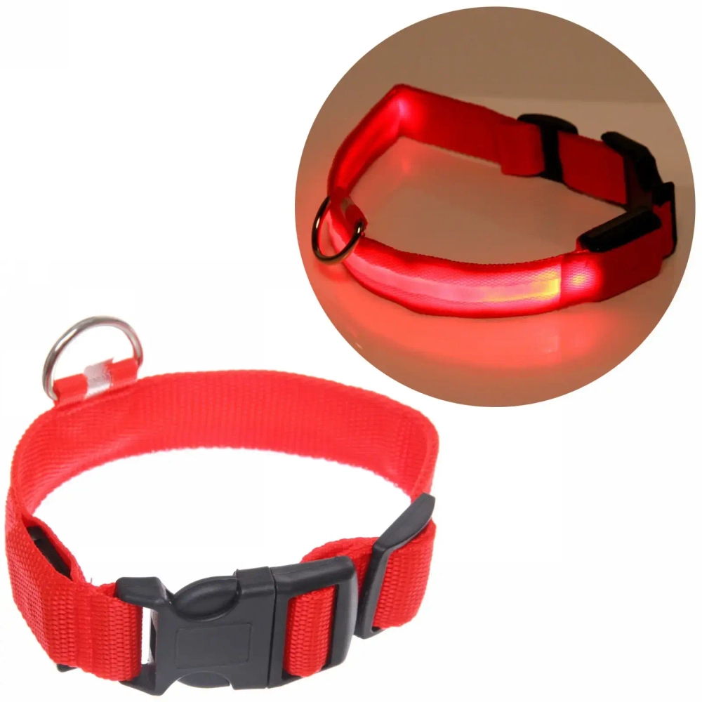 Ошейник с подсветкой и кольцом для жетона для средних пород собак «Бро видно», цвет красный, размер M - 2,5*50см (лейбл)✦