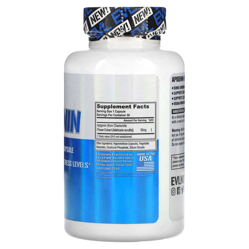 EVLution Nutrition, Апигенин, 50 мг, 30 растительных капсул