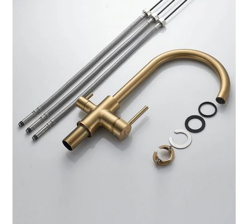 Смеситель для кухни с подключением фильтра питьевой воды, золотой сатин, Shevanik S128G