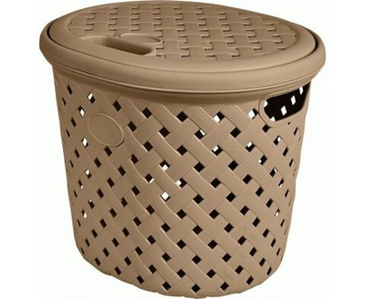 Корзина для белья Plast team 14 л овальная с крышкой Rattan шоколадный мокко пластик PT408811