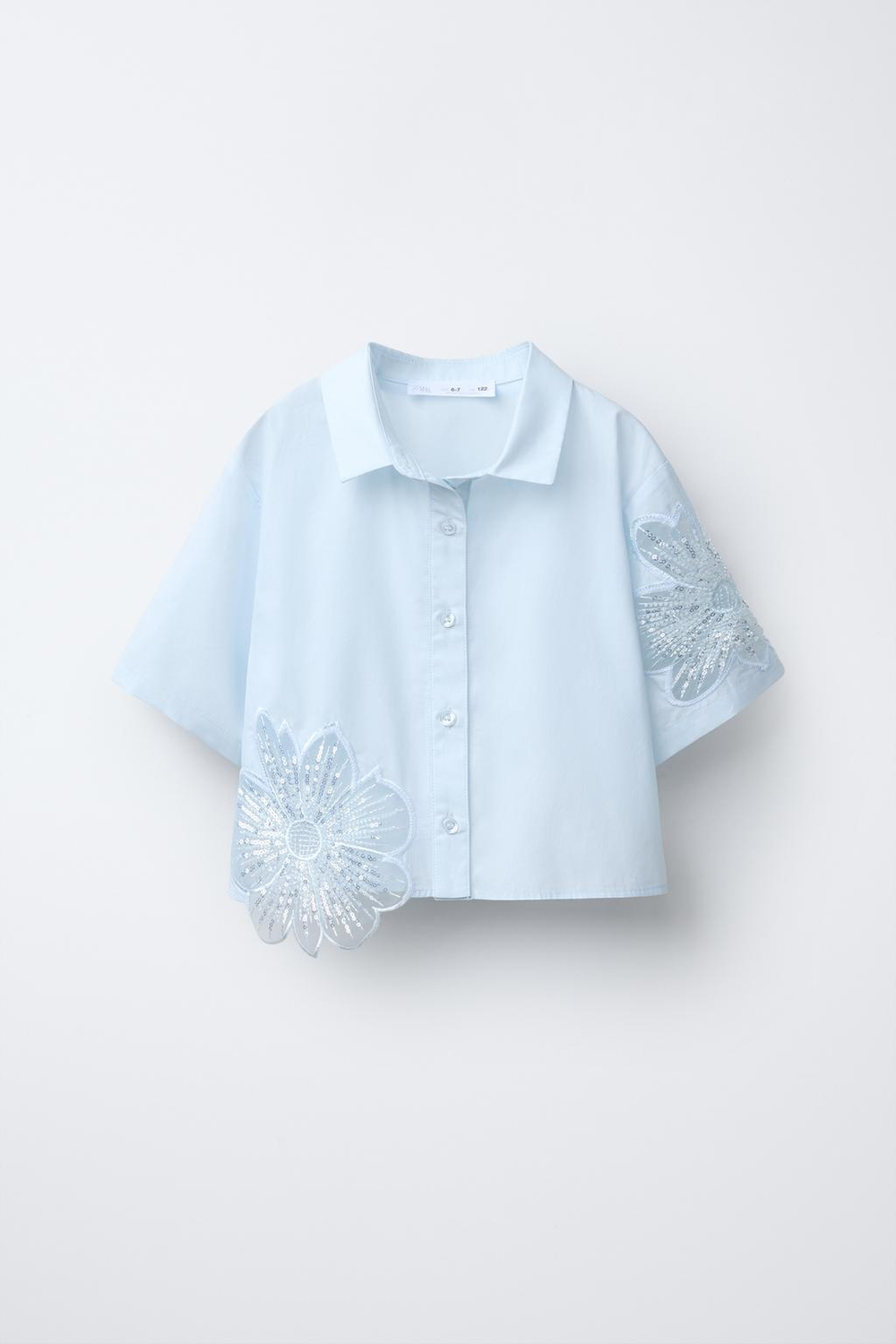 ZARA РУБАШКА С КОНТРАСТНЫМ БЛЕСТЯЩИМ ЦВЕТОМ, СВЕТЛО-ГОЛУБОЙ