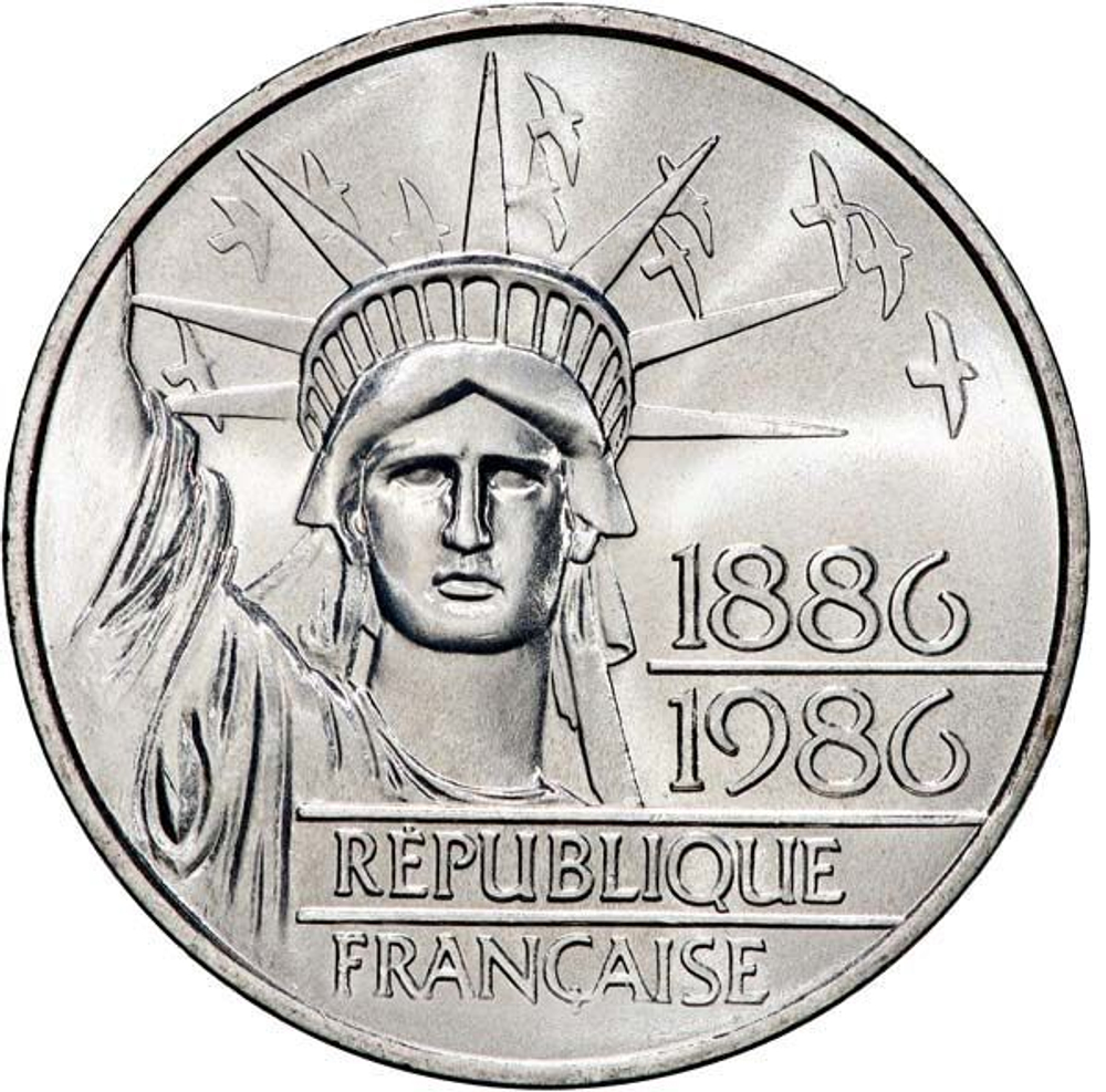 France, 100 Francs, 1986 – Centennial of the Statue of Liberty. Silver Commemorative Coin, MS