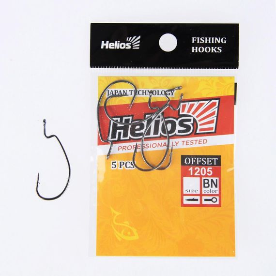 Крючок офсетный №1/0 цвет BN (5шт) Helios (HS-1205-1/0)