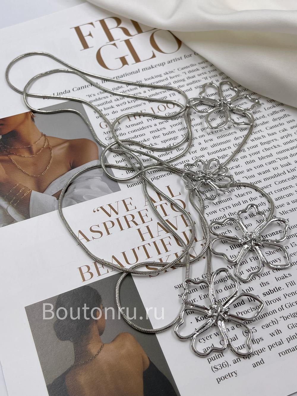 Колье трансформер (пояс) серебряное с цветами