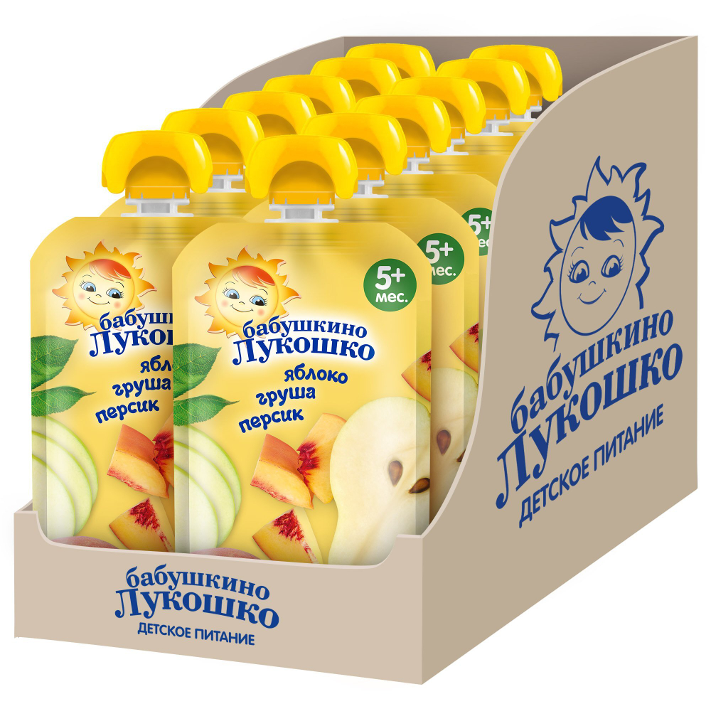 Пюре Бабушкино Лукошко Яблоко груша персик с 5 месяцев 90г