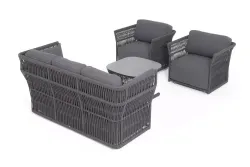 "Лугано" лаунж-зона 5-местная плетеная из роупа (веревки), каркас алюминиевый темно-серый, роуп темно-серый