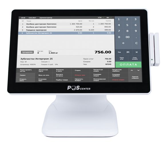 Сенсорный моноблок POScenter Atlas (15.6&quot;, PCAP, J4125, RAM 8Gb,SSD M2 128Gb,MSR)стенд NS, без ОС, БЕЛЫЙ