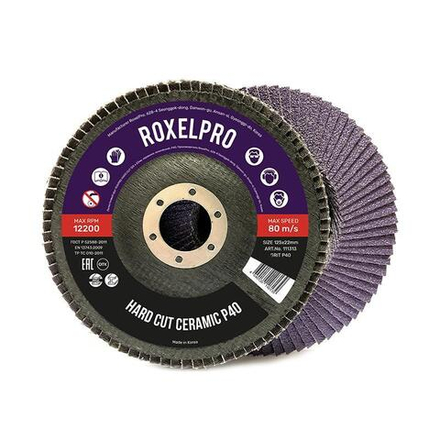RoxelPro Лепестковый круг ROXPRO HARD CUT 125*22мм, керамика, конический Р60