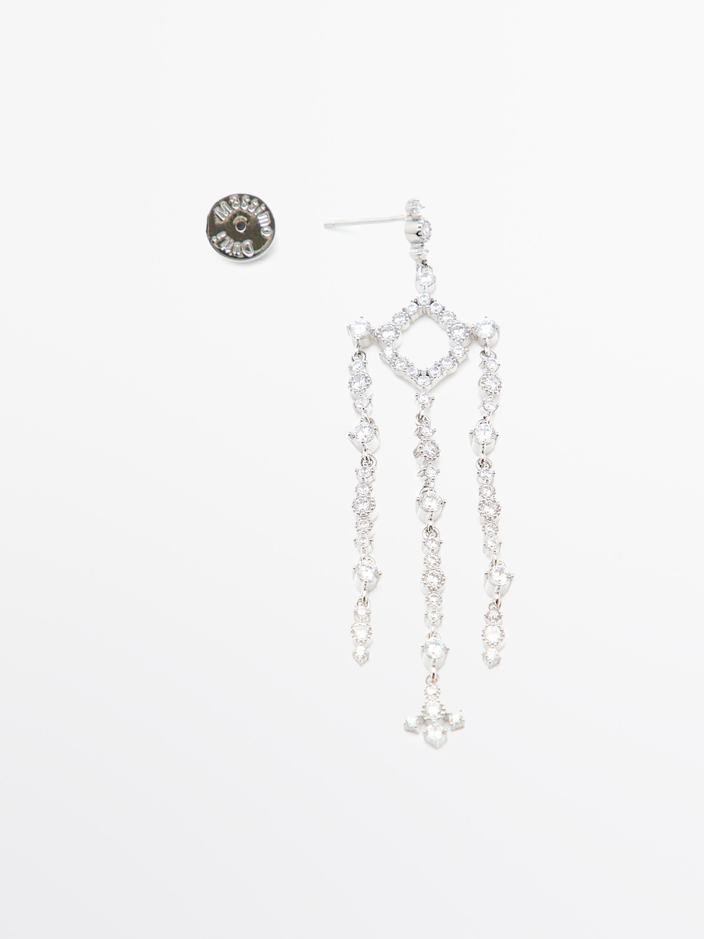 Massimo Dutti Серьги-шандельеры со стразами, серебряный