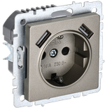 BRITE Розетка 1-местная с заземлением с защитными шторками 16А с USB A+A 5В 2,1А РЮш10-1-БрШ шампань IEK