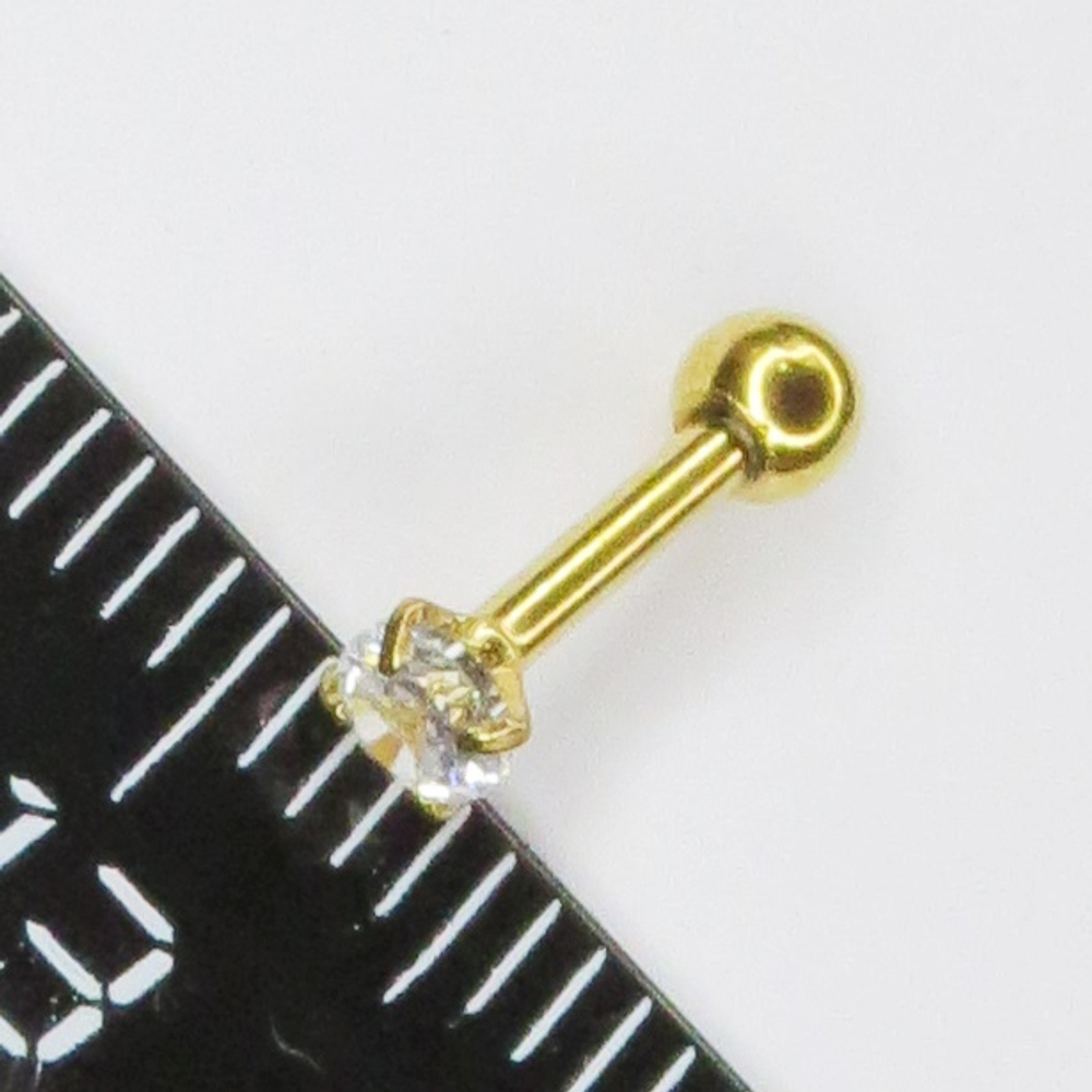 Микроштанга ( 6мм) для пирсинга уха с белым кристаллом 3 мм. Медицинская сталь. 1 шт.