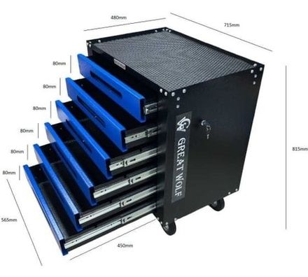 Цена на Great Wolf (GWT-B6S) Инструментальная тележка (6 ящиков, ЦЗ, увеличенные колеса с тормозом, доводчики, синяя)