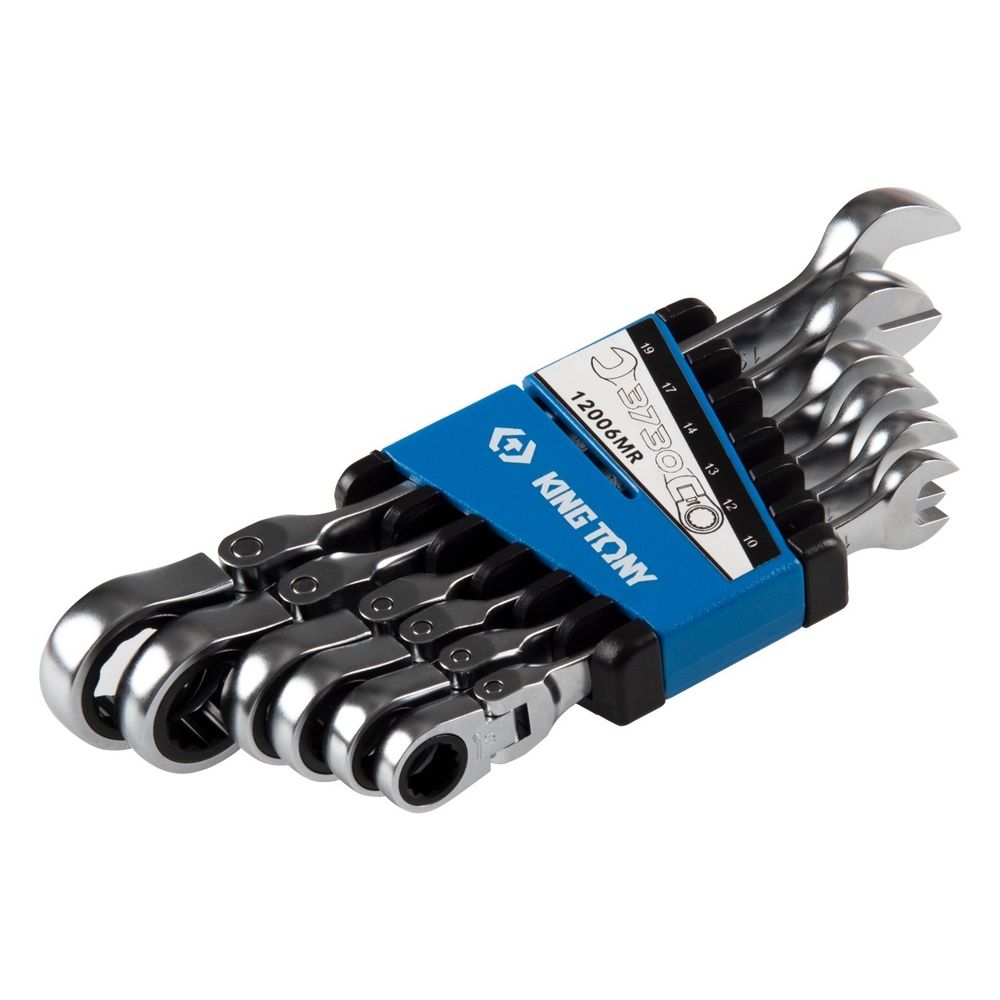 KING TONY (12006MR) Набор комбинированных трещоточных ключей, 10-19 мм, 6 предметов