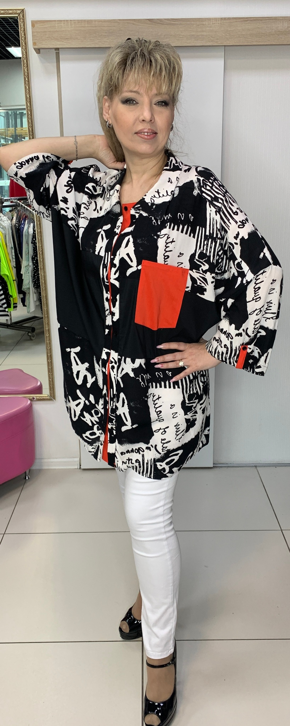 Туника-блузон с красной отделкой