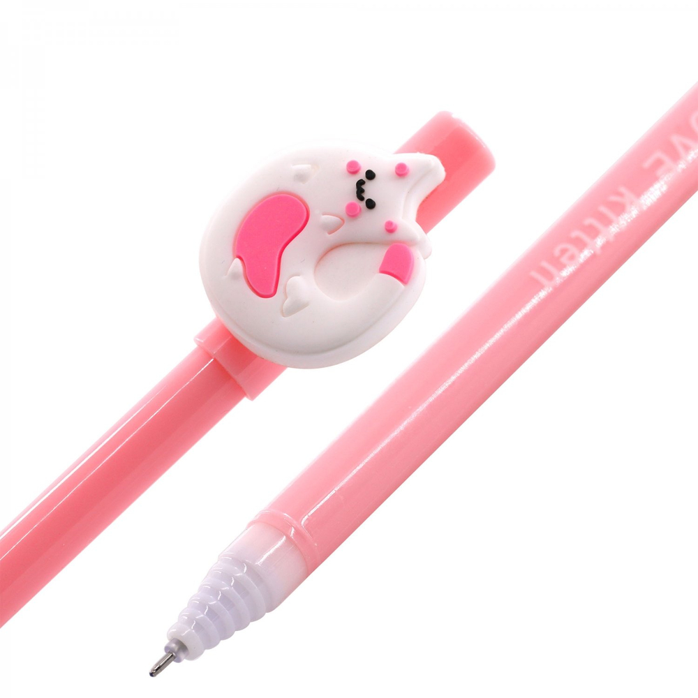 Ручка гелевая пиши-стирай Alingar, "LOVE kitten", 0,5 мм, синяя, фигурный колпачок, иголь. наконечник, круглый, цветной, пластик. корпус, карт. уп.