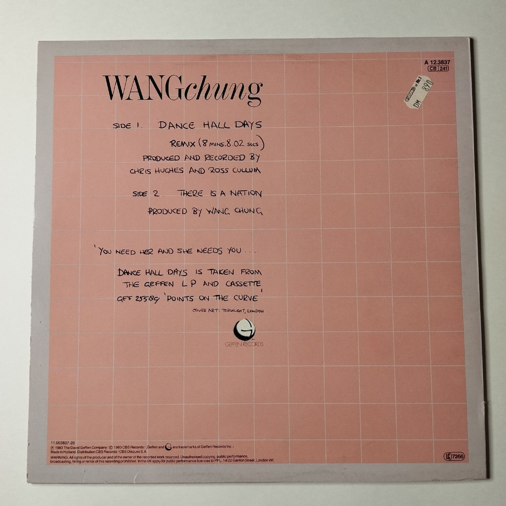 Винтажная виниловая пластинка LP Wang Chung Dance Hall Days (Holland 1984) 45 RPM, Maxi-Single