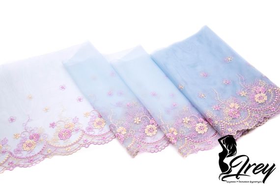 05-84 ОПТ Вышивка на неэл. сетке 20 см, голубой/лиловый/желтый