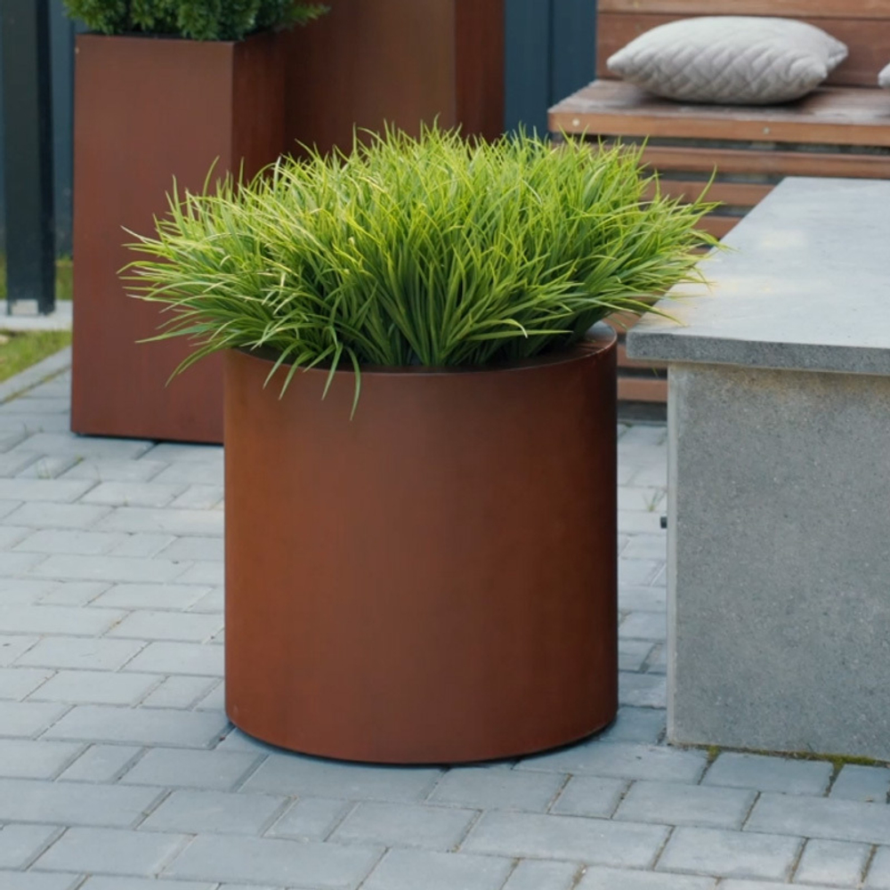Кашпо TREEZ Effectory - Corten Steel - Цилиндр - Кортеновская сталь-Бархатистая окись