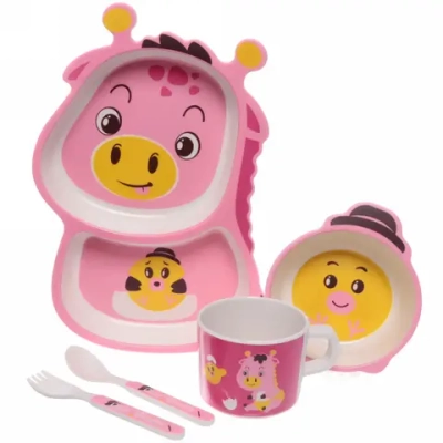 Набор детской посуды из бамбука 5 предметов «Весёлый динозаврик»