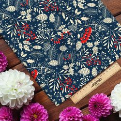 Ткань шифон рябина с заснеженными листьями