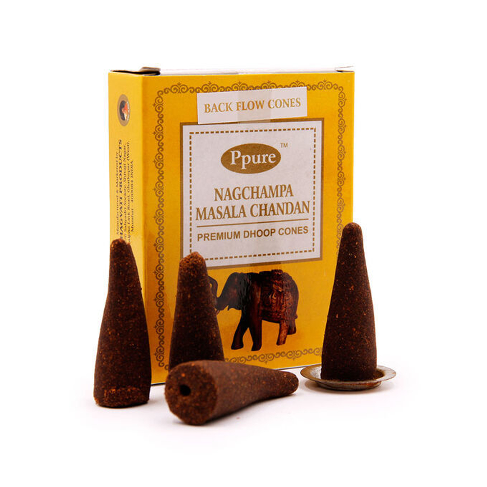 Ppure Nagchampa Masala Chandan Масала Чандан, Благовоние-конус-пуля (стелющиеся), 10 шт