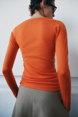 ZARA ТОНКИЙ СВИТЕР ИЗ СМЕСОВОЙ ШЕРСТИ, ОРАНЖЕВЫЙ