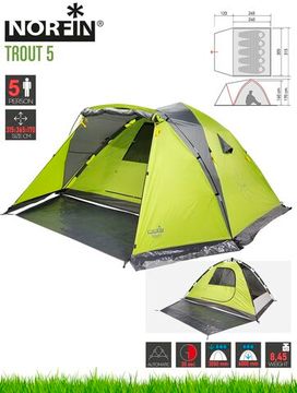 Палатка автомат. 5-ти мест. Norfin TROUT 5 NF