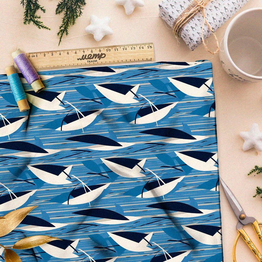 Ткань премиум сатин морская иллюзия