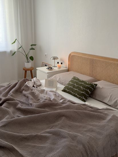 Плед из шерсти бежево-серого цвета из коллекции essential, 130х180 см